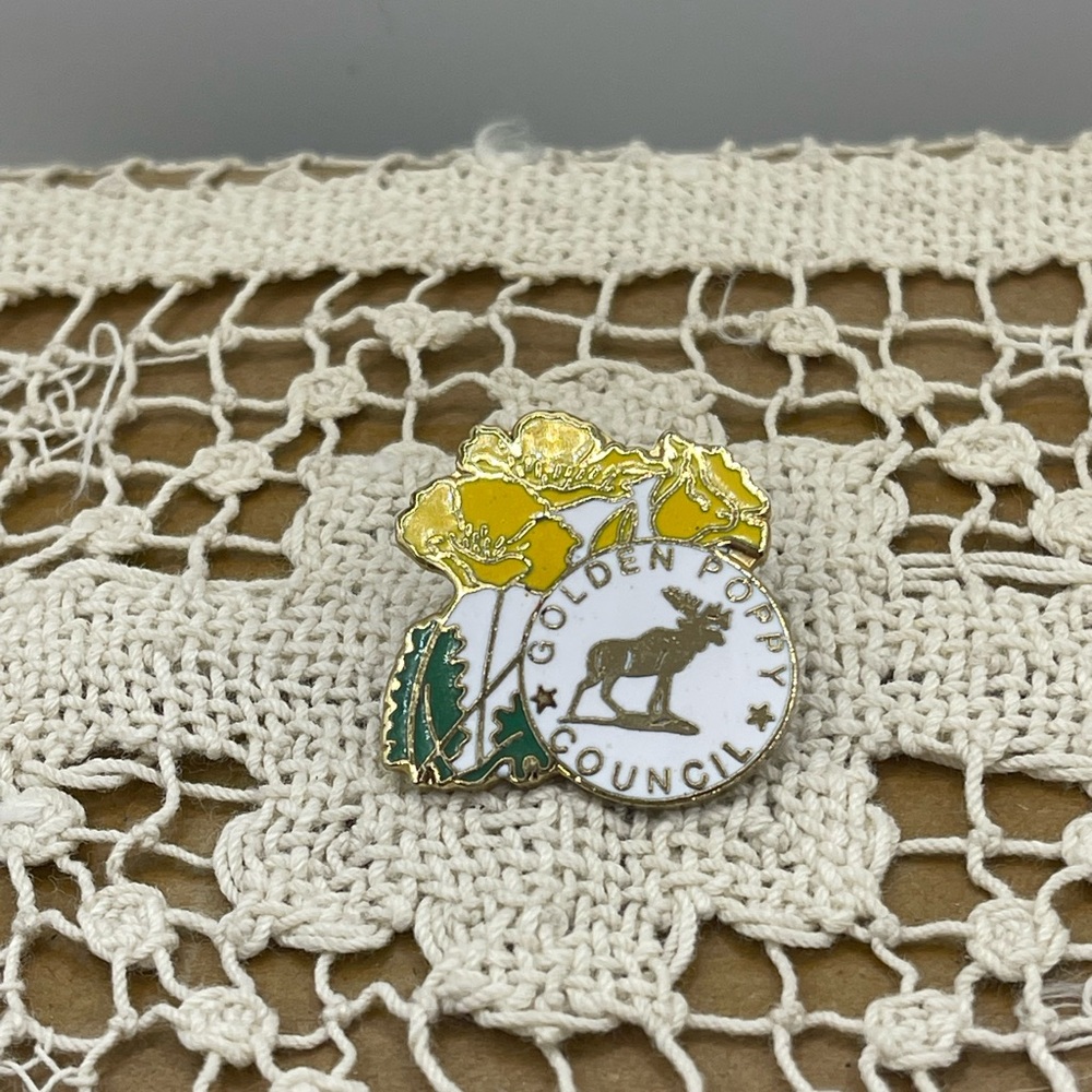 Golden Poppy Council Yellow and Green Brooch‎